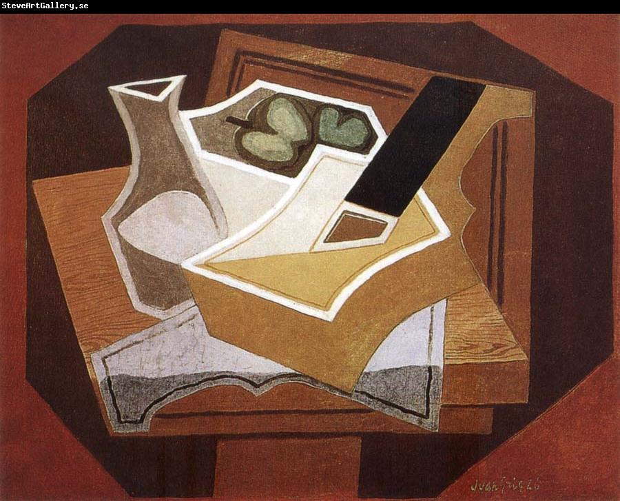 Juan Gris Guitar apple and water bottle